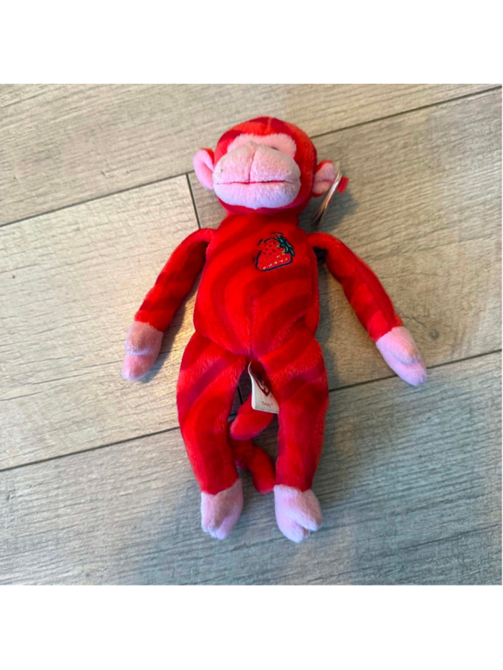 Girls Ty Twirly Red Pink Strawberry Monkey Stuffed Animal